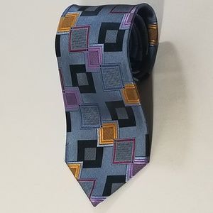 Zarrano Platinum Geometric Mens Silk Neck Tie